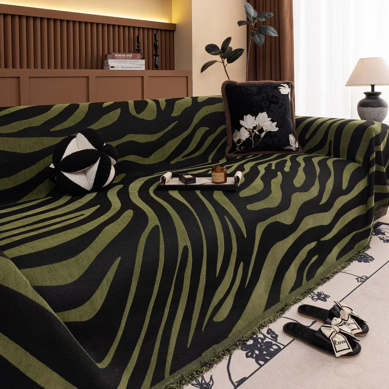 Jeté de Canapé Safari Noir et Vert Kaki | Housse Moderne