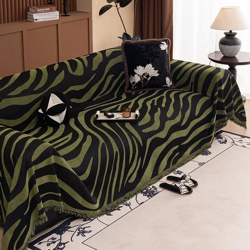 Jeté de Canapé Safari Noir et Vert Kaki | Housse Moderne
