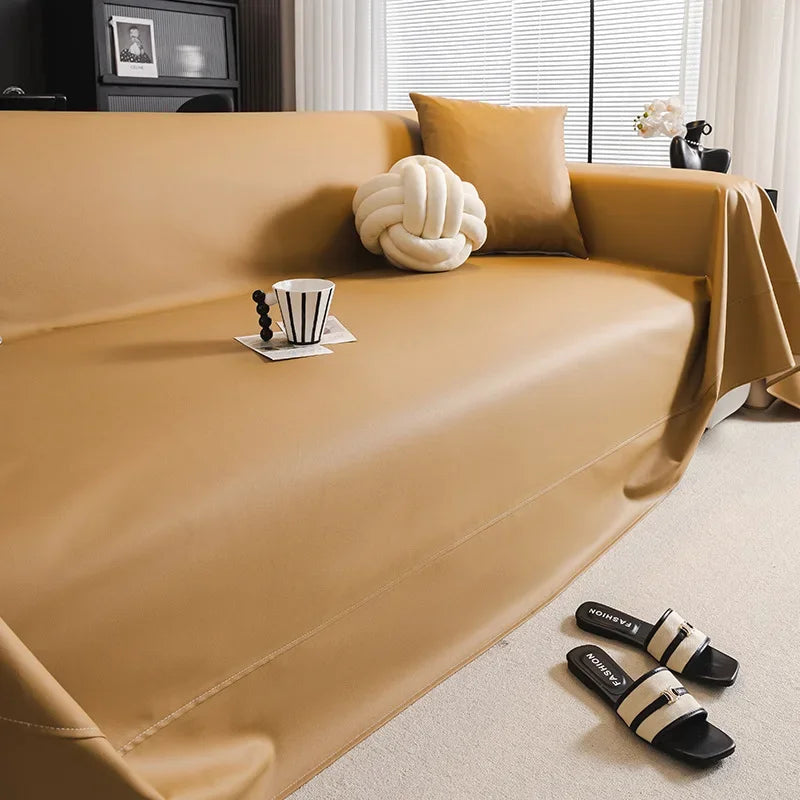 Jeté de Canapé Simili Cuir Camel | Housse Moderne