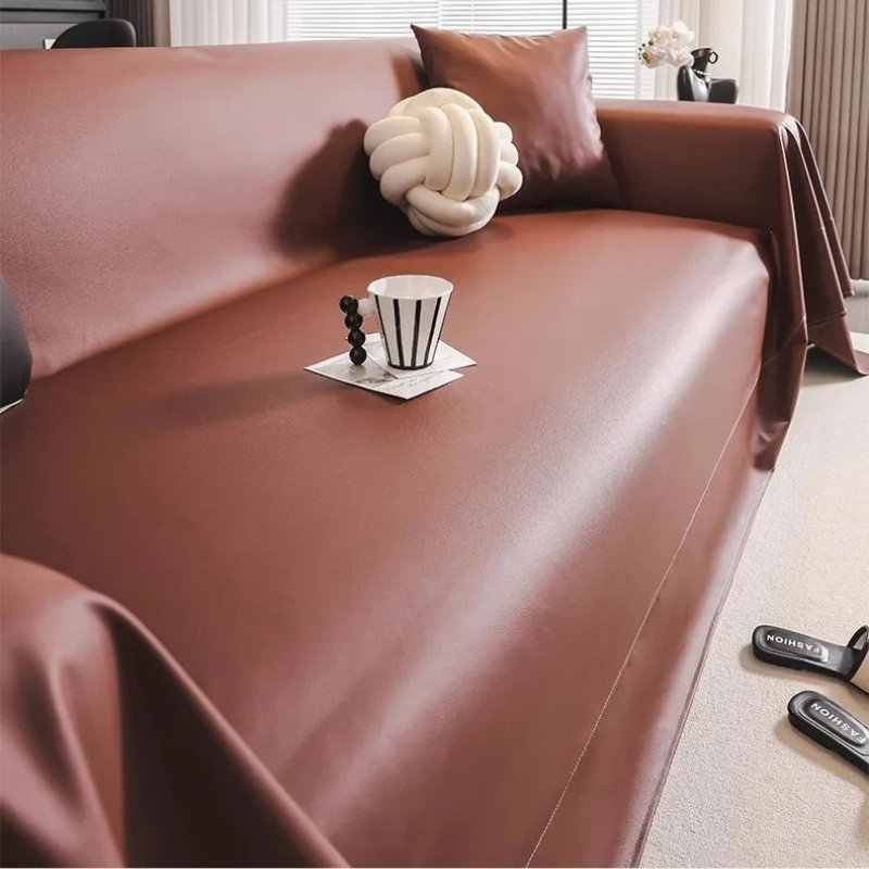 Jeté de Canapé Simili Cuir Marron | Housse Moderne