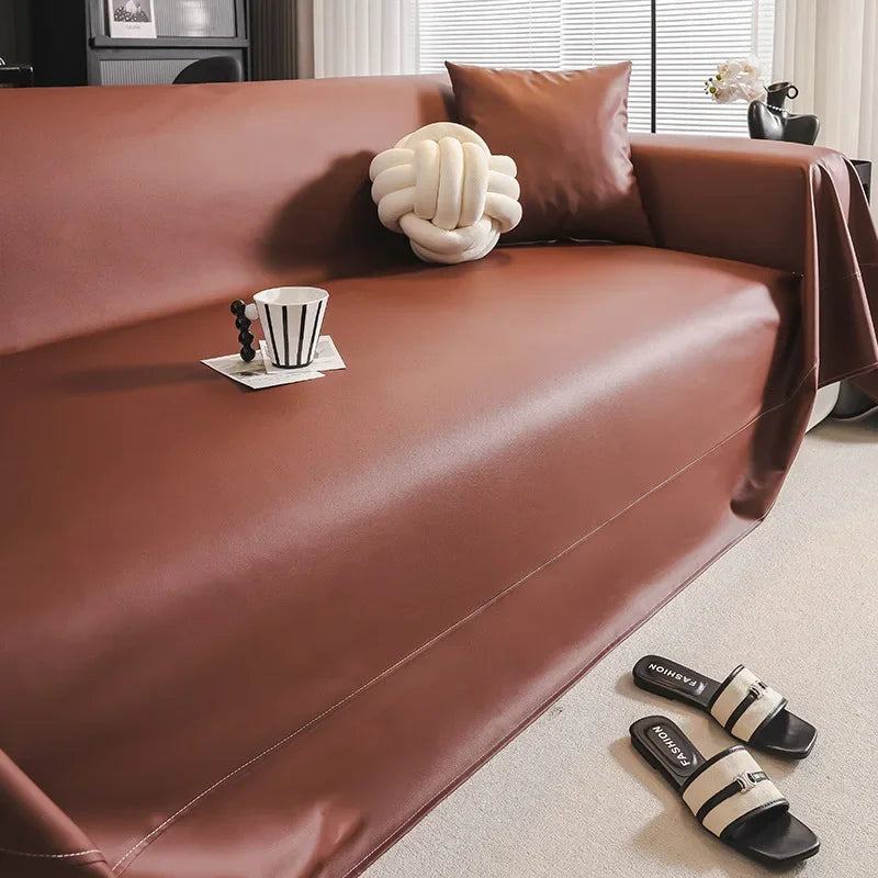 Jeté de Canapé Simili Cuir Marron | Housse Moderne
