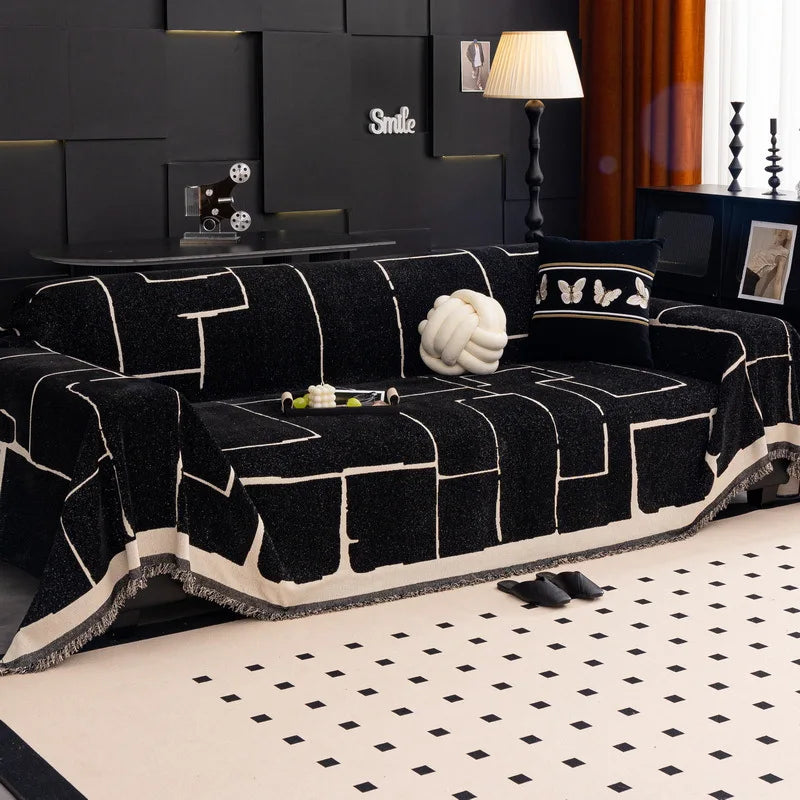 Jeté de Canapé Linova Noir et Blanc | Housse Moderne