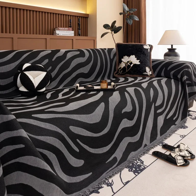 Jeté de Canapé Safari Noir et Gris | Housse Moderne