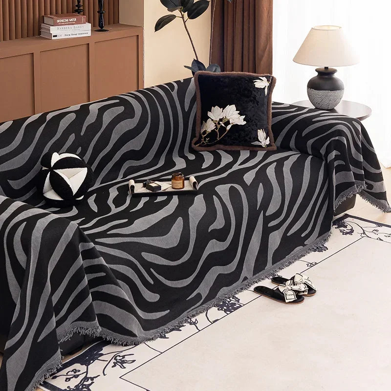 Jeté de Canapé Safari Noir et Gris | Housse Moderne