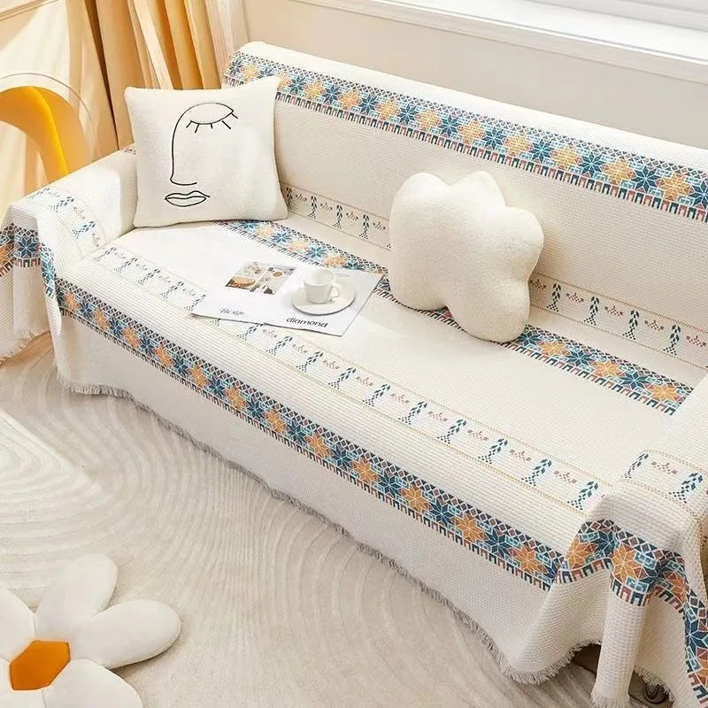 Jeté de Canapé Samarkand Blanc Ethnique | Housse Moderne