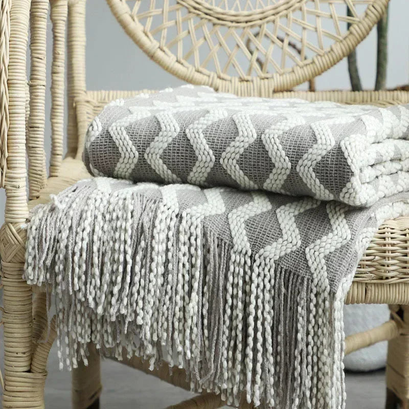 Plaid Gris à Franges | Housse Moderne