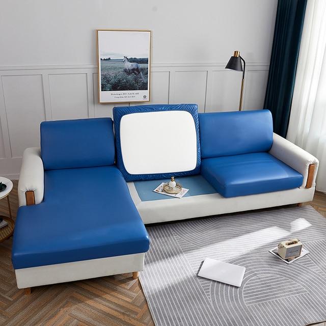 Housse d'Assise de Canapé d'Angle Simili Cuir Bleu | Housse Moderne