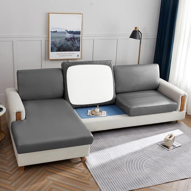 Housse d&#39;Assise de Canapé d&#39;Angle Simili Cuir Gris | Housse Moderne