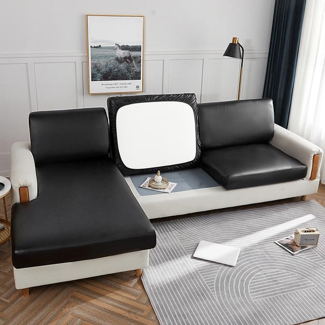 Housse d&#39;Assise de Canapé d&#39;Angle Simili Cuir Noir | Housse Moderne