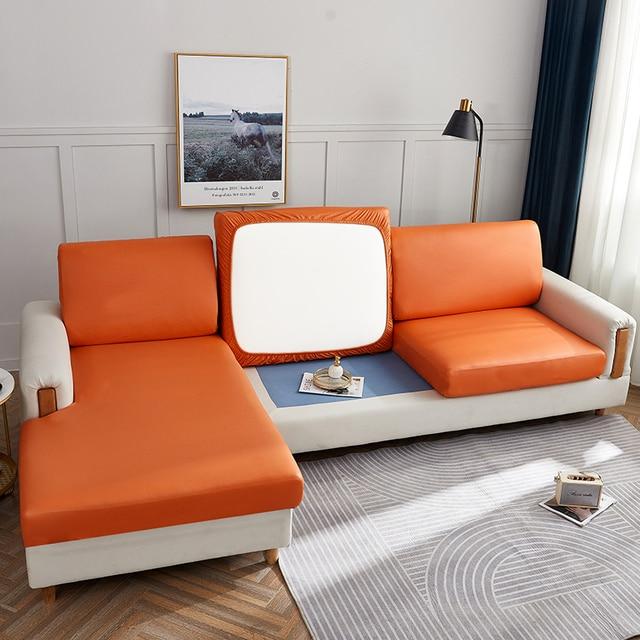 Housse d'Assise de Canapé d'Angle Simili Cuir Orange | Housse Moderne