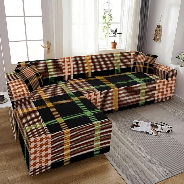 Housse de Canapé d&#39;Angle Imprimé Tartan | Housse Moderne