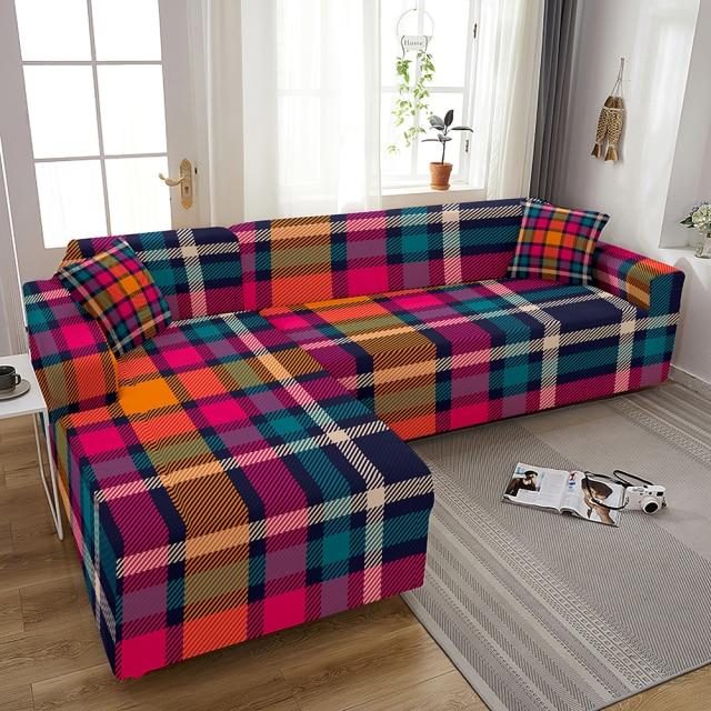 Housse de Canapé d&#39;Angle Imprimé Tartan Multicolore | Housse Moderne