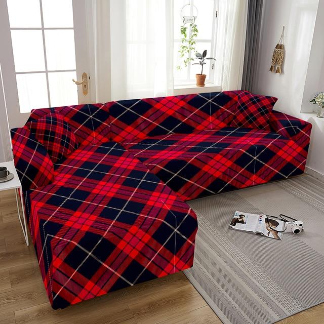 Housse de Canapé d&#39;Angle Imprimé Tartan Rouge | Housse Moderne
