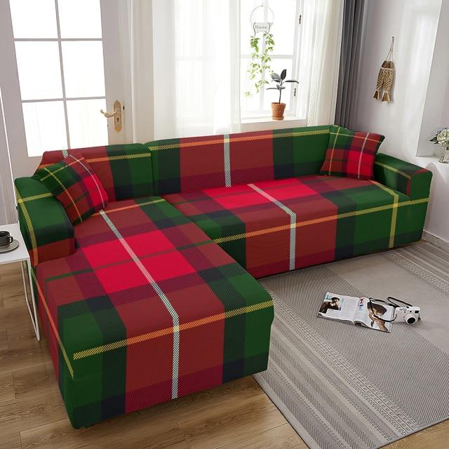 Housse de Canapé d&#39;Angle Imprimé Tartan Vert | Housse Moderne