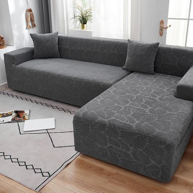 Housse de Canapé d'Angle Velours Imprimé de Fleurs Gris | Housse Moderne