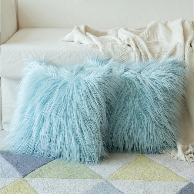 Housse de Coussin 45x45 Polaire Turquoise | Housse Moderne