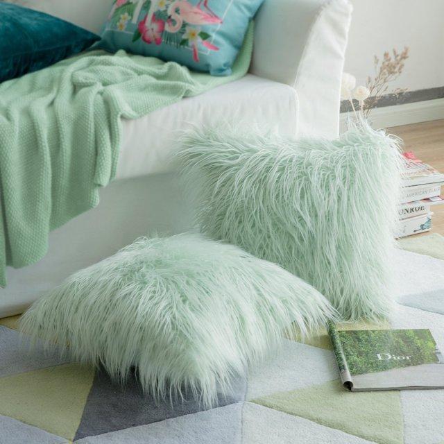 Housse de Coussin 45x45 Polaire Vert d&#39;eau | Housse Moderne