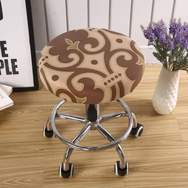 Housse de Tabouret Rond Bleu Fleur de Lys | Housse Moderne