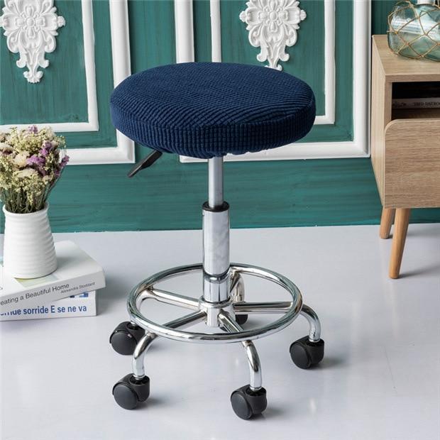 Housse de Tabouret Rond Jacquard Bleu Marine | Housse Moderne